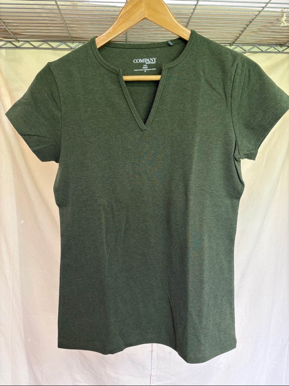 Ellen Tracy Olive Green Short-Sleeve Notch-Neck Tee
